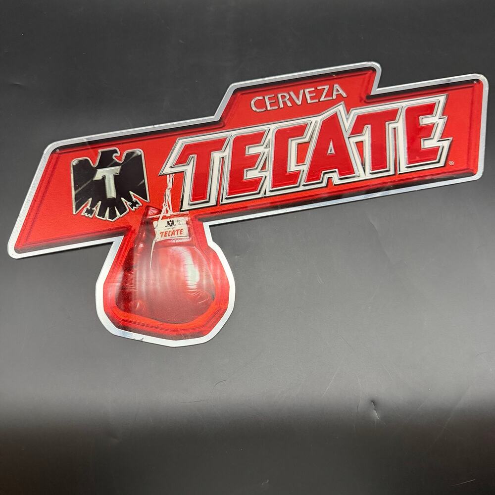 Tecate Cerveza Beer Advertising Sign Boxing Glove Bar Decor 17” Red Black Silver